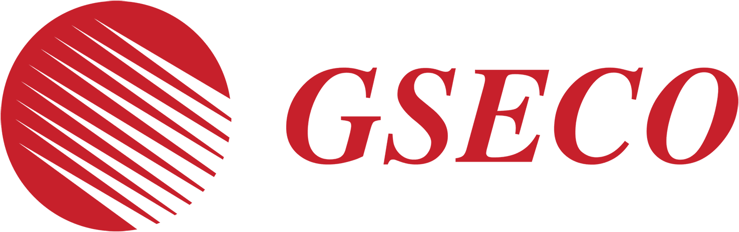 The gseco logo on a black background.